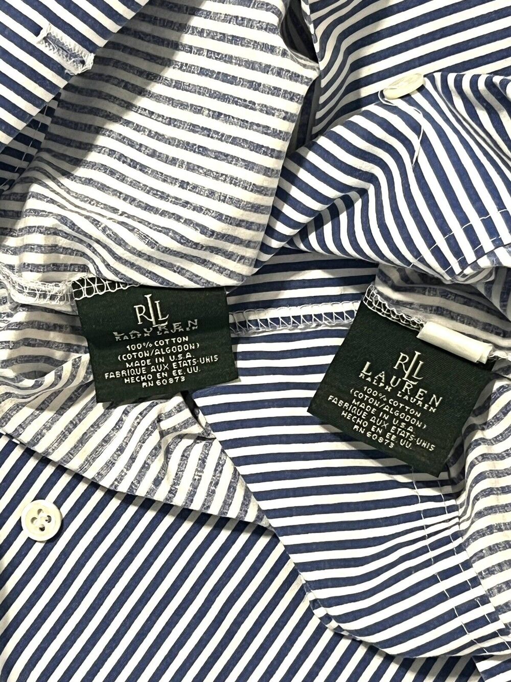 Vintage Ralph Lauren Blue White Stripe TWIN Sheet Set Flat Fitted 2 Shams *FLAW*